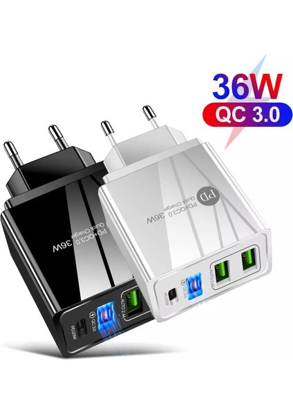 Abd Siyah Hızlı Şarj Cep Telefonu Şarj Cihazı PD36W + Qc3.0 2.4A Çift USB Çok Bağlantı Noktalı USB Seyahat Şarj Cihazı, Pd Şarj Kafası ile (Yurt Dışından) fırsatları