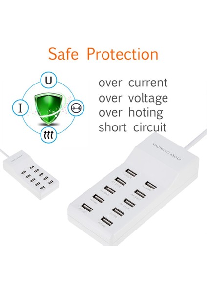 Beyaz Au 10 USB Şarj Istasyonu Splitter 60W Cep Telefonu Şarj Cihazı Hub Akıllı Ic Şarj Evrensel iPhone Samsung Mp3 Tablet Vb Için (Yurt Dışından) modelleri