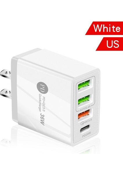 Abd Beyaz Hızlı Şarj Cep Telefonu Şarj Cihazı PD36W + Qc3.0 2.4A Çift USB Çok Bağlantı Noktalı USB Seyahat Şarj Cihazı, Pd Şarj Kafası ile (Yurt Dışından)