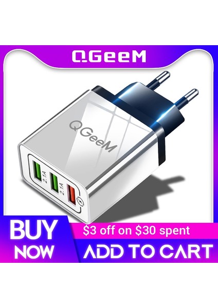 Ingiltere Tak Siyah Qgeem 3 USB Şarj Cihazı Hızlı Şarj 3.0 Hızlı USB Duvar Şarj Cihazı Taşınabilir Mobil Şarj Cihazı Qc 3.0 Adaptörü Xiaomi iPhone x Için Ab Abd Tak (Yurt Dışından) fiyatları