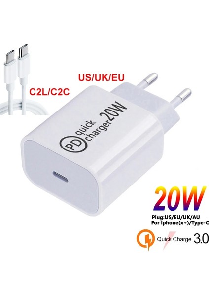 1m C2C 2022 Hızlı Şarj 20W Usb-C Tip-C Kablo Şarj Adaptörü Duvar Fişi iPhone 13 12 Pro Max Mini 11 Xs Se ipad (Yurt Dışından) fiyatları