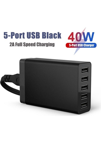 Abd 40W 5usb Siyah 60W Çoklu USB Şarj Istasyonu 5 Bağlantı Noktalı Hub Tip C Şarj Cihazı Pd Hızlı Şarj Istasyonu Akıllı Şarj Cihazı iPhone Samsung Huawei Xiaomi Için (Yurt Dışından)
