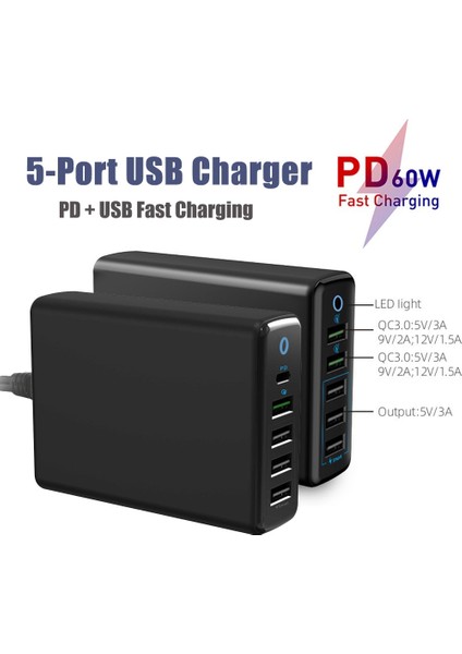 Ab 40W 5usb Beyaz 60W Çoklu USB Şarj Istasyonu 5 Bağlantı Noktalı Hub Tip C Şarj Cihazı Pd Hızlı Şarj Istasyonu Akıllı Şarj Cihazı iPhone Samsung Huawei Xiaomi Için (Yurt Dışından) fiyatları