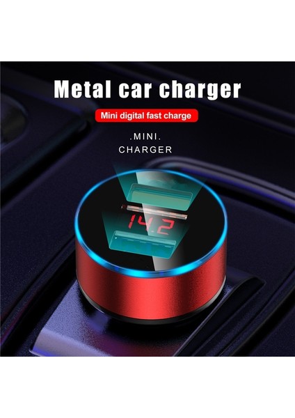 Kırmızı 3.1A LED Ekran Çift USB Araç Şarj Cihazı Evrensel Cep Telefonu Alüminyum Araç Şarj Cihazı Huawei Xiaomi Samsung iPhone 11 Pro Max (Yurt Dışından) modelleri