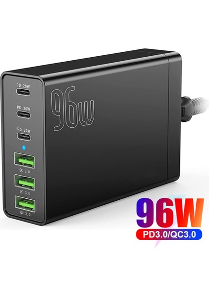Us 96W 6 Bağlantı Noktalı Masaüstü USB Şarj Istasyonu, 3 Usb-C Bağlantı Noktası ve 3 Qc3.0 Bağlantı Noktası, iPhone 13 iPad Samsung Için Pd 20W Hızlı Şarj Cihazı (Yurt Dışından) fiyatları