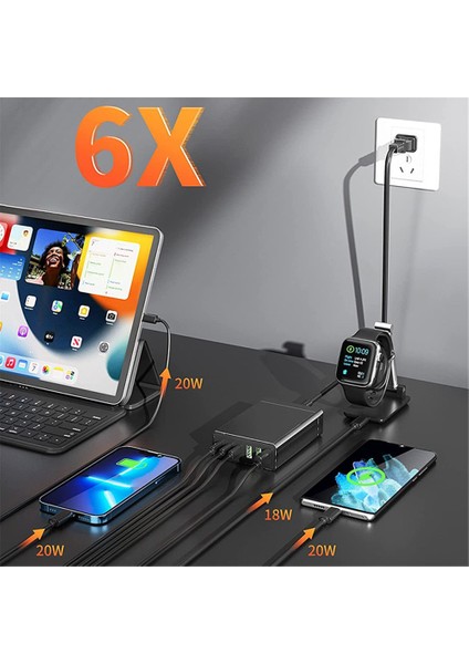 Us 96W 6 Bağlantı Noktalı Masaüstü USB Şarj Istasyonu, 3 Usb-C Bağlantı Noktası ve 3 Qc3.0 Bağlantı Noktası, iPhone 13 iPad Samsung Için Pd 20W Hızlı Şarj Cihazı (Yurt Dışından) modelleri