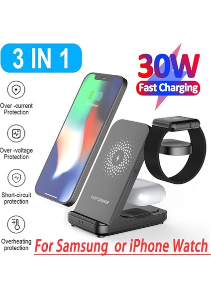 Tip 2 Samsung Abd 30W Kablosuz Şarj Standı IPhone 13 12 11 Apple Watch Samsung 3 In 1 Hızlı Şarj Dock Istasyonu Samsung Galaxy Watch Için (Yurt Dışından) fiyatları