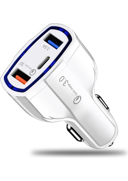 Beyaz 35W 3 USB Araç Şarj Cihazı Hızlı Şarj 3.0 Qc3.0 Evrensel Tip C Hızlı Şarj iPhone 12 Pro 11 Xs Xr x 8 Xiaomi Huawei Samsung (Yurt Dışından)