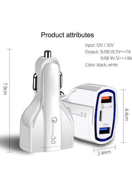 Beyaz 35W 3 USB Araç Şarj Cihazı Hızlı Şarj 3.0 Qc3.0 Evrensel Tip C Hızlı Şarj iPhone 12 Pro 11 Xs Xr x 8 Xiaomi Huawei Samsung (Yurt Dışından) fiyatları