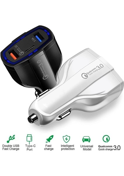 Beyaz 35W 3 USB Araç Şarj Cihazı Hızlı Şarj 3.0 Qc3.0 Evrensel Tip C Hızlı Şarj iPhone 12 Pro 11 Xs Xr x 8 Xiaomi Huawei Samsung (Yurt Dışından) fırsatları
