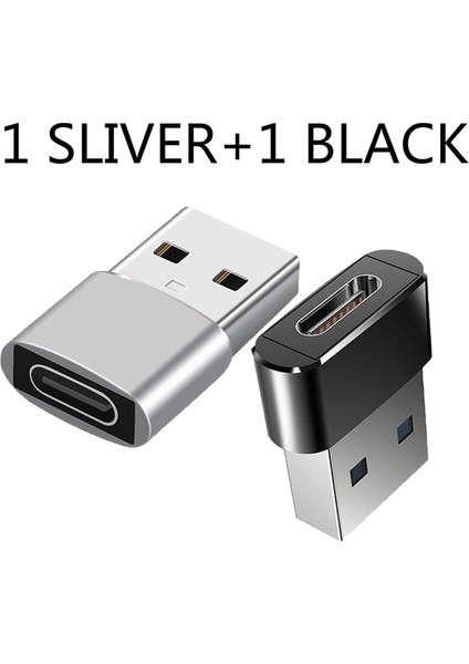 Gümüş Ekle Siyah 2 Adet Şarj Adaptörü iPhone 14 13 12 11 Pro Max USB Tip-C Adaptör Tip C Usb-C Dönüştürücü USB Tip C Otg Adaptör Kabloları (Yurt Dışından)