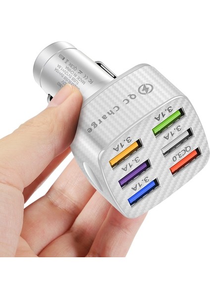 Beyaz 6 USB 75W USB Tipi C Araç Şarj Cihazı Hızlı Şarj 3.0 Araba USB Şarj Cihazı iPhone 13 12 Pro Samsung Xiaomi Taşınabilir Cep Telefonu Şarj Cihazı (Yurt Dışından)