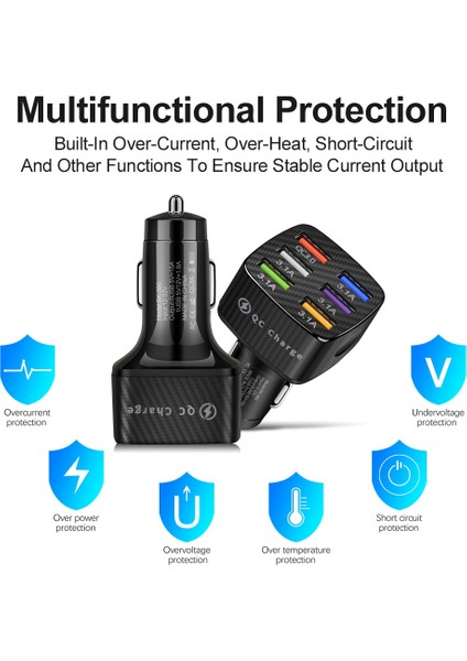 Beyaz 6 USB 75W USB Tipi C Araç Şarj Cihazı Hızlı Şarj 3.0 Araba USB Şarj Cihazı iPhone 13 12 Pro Samsung Xiaomi Taşınabilir Cep Telefonu Şarj Cihazı (Yurt Dışından) fırsatları