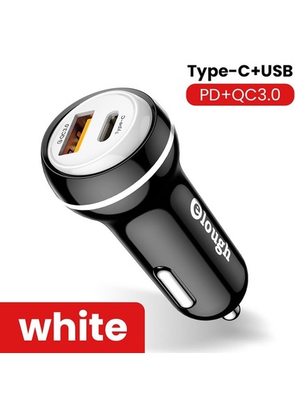 Beyaz USB C Pd Elough USB C Araç Şarj Cihazı Hızlı Şarj 3.0 Pd Tip C Şarj Cihazı 20W Hızlı Şarj Araç Telefonu Şarj Cihazı iPhone Xiaomi Huawei Samsung Için (Yurt Dışından)