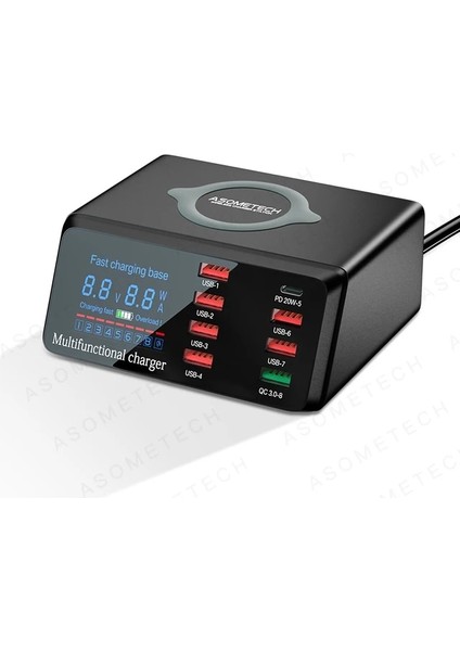 Ingiltere Tak Asx9 100W Siyah 150W Hızlı Şarj 4.0 3.0 USB Telefon Şarj Cihazı Tip C Pd Hızlı Şarj Istasyonu iPhone 13 x MacBook Dizüstü Bilgisayar Için Çift Kablosuz Şarj Cihazı (Yurt Dışından)