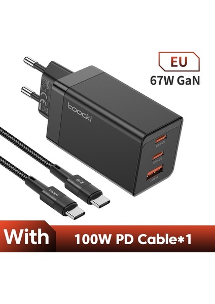 67W Ab B Kablo ile Toocki Gan USB Şarj Cihazı 40W Pd USB Tip C Şarj Cihazı Xiaomi 12 iPhone 13 14 Pro Realme Qc 3.0 Tip C Hızlı Hızlı Şarj Adaptörü (Yurt Dışından)