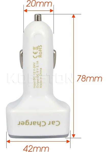 Beyaz Mavi Işık Kebidu 4 In 1 5V 3.1A Araç Şarj Cihazı Çift USB Bağlantı Noktaları Adaptör Soketi iPhone Tablet Pc Için Mavi Kırmızı LED Ekran ile Araç Şarj Cihazı (Yurt Dışından) modelleri