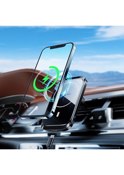Siyah Magsafe Kablosuz Şarj Cihazları Araba Hava Firar Halkalı Telefon Kılıfı Tutucu Mini Qı Hızlı Manyetik Şarj Istasyonu iPhone 12 13 14 Pro Max (Yurt Dışından) fiyatları