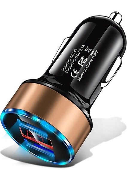 Altın USB Araç Şarj Cihazları 2 Port Hızlı Şarj Samsung Huawei Iphone 11 12 13 Xiaomi Evrensel Alüminyum Çift USB Araç Şarj Adaptörü (Yurt Dışından)