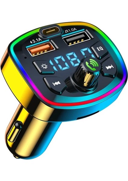 Siyah USB Tf Kart Desteği Şarj Cihazı Kablosuz Bluetooth 5.0 Araba LCD Eller Serbest Fm Verici Müzik Çalar Cep Telefonu iphone 14 13 (Yurt Dışından)