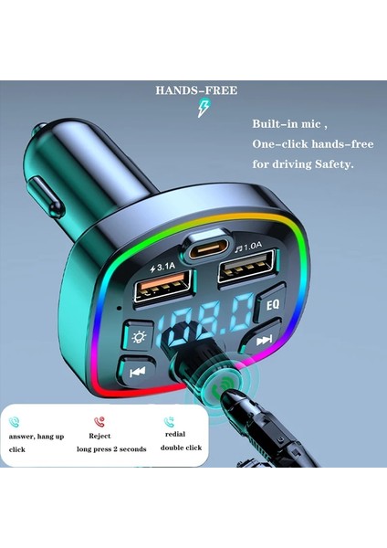 Siyah USB Tf Kart Desteği Şarj Cihazı Kablosuz Bluetooth 5.0 Araba LCD Eller Serbest Fm Verici Müzik Çalar Cep Telefonu iphone 14 13 (Yurt Dışından) fiyatları