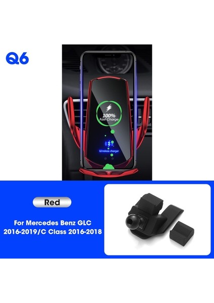 Q6 Kırmızı Kablosuz Araç Telefonu Tutucu Şarj Cihazı Mercedes-Benz Glc C Sınıfı W204 W205 S205 C253 Hava Firar Montaj Klipsi Kablosuz Şarj Braketi (Yurt Dışından)