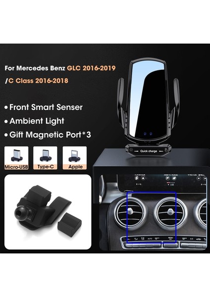 Q6 Kırmızı Kablosuz Araç Telefonu Tutucu Şarj Cihazı Mercedes-Benz Glc C Sınıfı W204 W205 S205 C253 Hava Firar Montaj Klipsi Kablosuz Şarj Braketi (Yurt Dışından) fırsatları