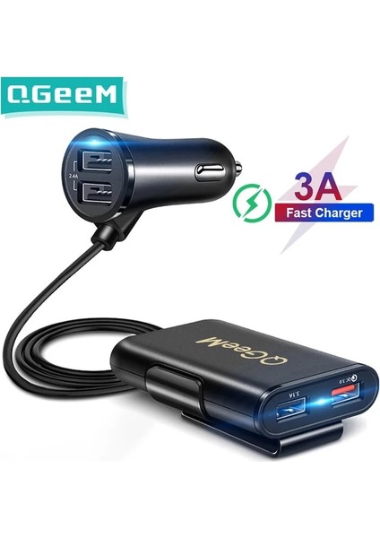 1qc 3-2A Kablo Qgeem 4 USB Araç Şarj Cihazı iPhone Hızlı Şarj 3.0 Araç Taşınabilir Şarj Cihazı Çekiç Ön Arka Qc3.0 Telefon Şarj Hızlı Araç Şarj Cihazı (Yurt Dışından)