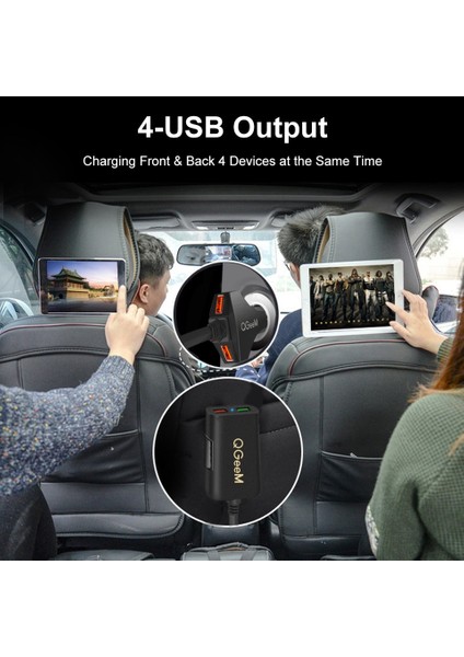 1qc 3-2A Kablo Qgeem 4 USB Araç Şarj Cihazı iPhone Hızlı Şarj 3.0 Araç Taşınabilir Şarj Cihazı Çekiç Ön Arka Qc3.0 Telefon Şarj Hızlı Araç Şarj Cihazı (Yurt Dışından) modelleri