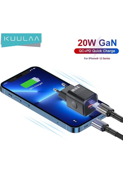 Abd Tak Siyah Kuulaa 20W USB C Şarj Cihazı Gan Type C Pd Hızlı Şarj iPhone 14 13 12 Pro Max Xs Samsung iPad Pro Air 2020 Için iPad Mini 2021 (Yurt Dışından) indirimleri