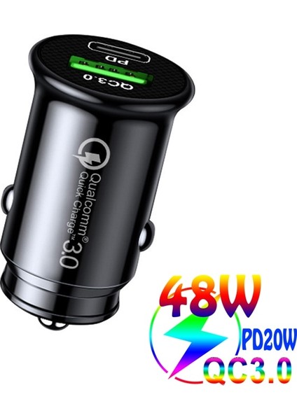 Siyah Hızlı Şarj Şarj Cihazı iPhone Huawei Xiaomi Samsung Mi Tip C Cep Telefonu Mini USB Araç Şarj Cihazı Hızlı Şarj 4.0 Pd 3.0 48W (Yurt Dışından) fiyatları