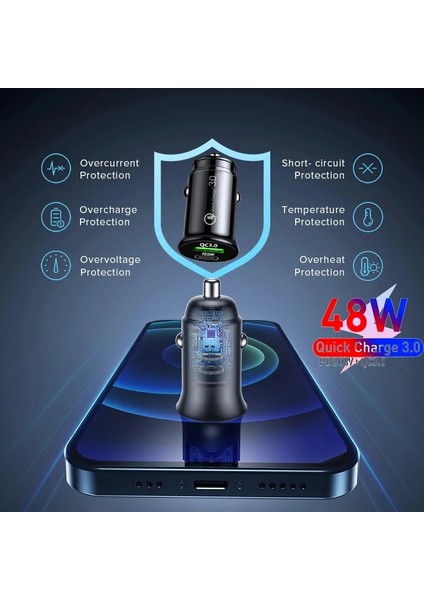 Siyah Hızlı Şarj Şarj Cihazı iPhone Huawei Xiaomi Samsung Mi Tip C Cep Telefonu Mini USB Araç Şarj Cihazı Hızlı Şarj 4.0 Pd 3.0 48W (Yurt Dışından) indirimleri