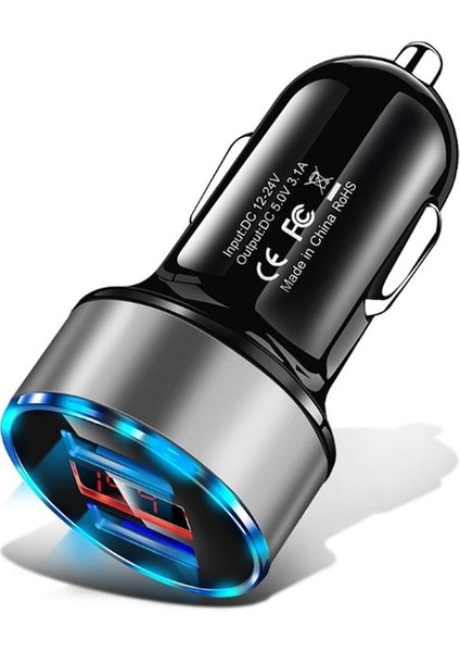 Gümüş Araç Şarj Cihazı Cep Telefonu Hızlı Şarj Adaptörü Oppo F17 A53 A73 A15 A52 A72 A92 Realme 6 7 Pro C17 C15 Çift USB Araç Şarj Cihazı (Yurt Dışından)