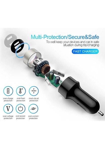 Gümüş Araç Şarj Cihazı Cep Telefonu Hızlı Şarj Adaptörü Oppo F17 A53 A73 A15 A52 A72 A92 Realme 6 7 Pro C17 C15 Çift USB Araç Şarj Cihazı (Yurt Dışından) modelleri