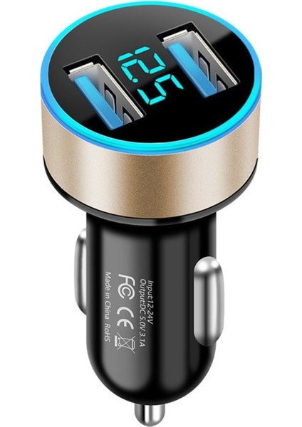 Mavi Oto Aksesuarları Çift USB Dijital Ekran Araç Şarj Cihazı LED Ekran ile Taşınabilir Araç Çakmak Araç Şarj Cihazı (Yurt Dışından)