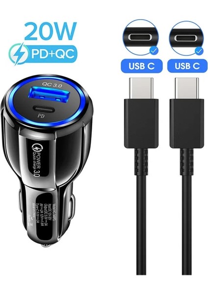 1m C'den C'ye Kablo 20W Pd Adaptörü iphone 13 Pro Max USB C Araç Şarj Cihazı 3.0A Hızlı Şarj Tip C Kablo Samsung A12 S22 Xiaomi Lenovo Tab P11 (Yurt Dışından) fırsatları