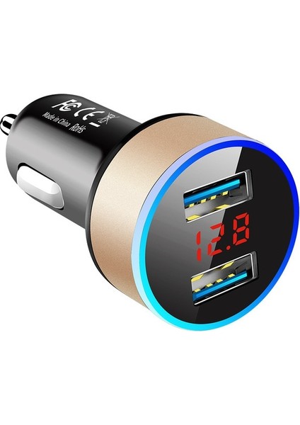 Altın Vaorlo 3.1A LED Ekran Çift USB Araç Şarj Cihazı Evrensel Cep Telefonu Araç Şarj Cihazı Xiaomi Samsung S20 iPhone x Xs Huawei Tablet (Yurt Dışından)