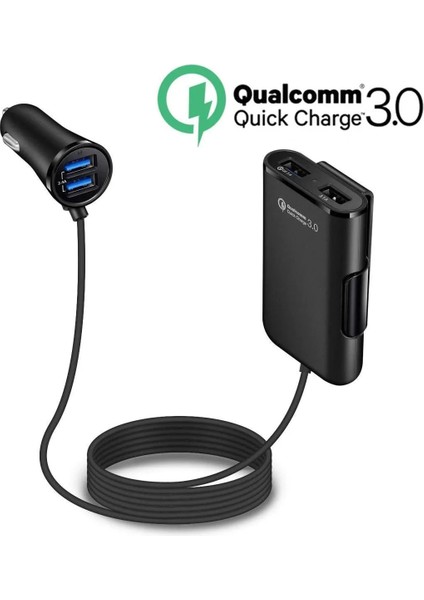 Siyah Hızlı Şarj Qc 3.0 Araç Şarj Cihazı Ön/arka Koltuk Şarjı Araç Çakmak Şarj Adaptörü, 4 USB Bağlantı Noktalı Araç Şarj Cihazı (Yurt Dışından)