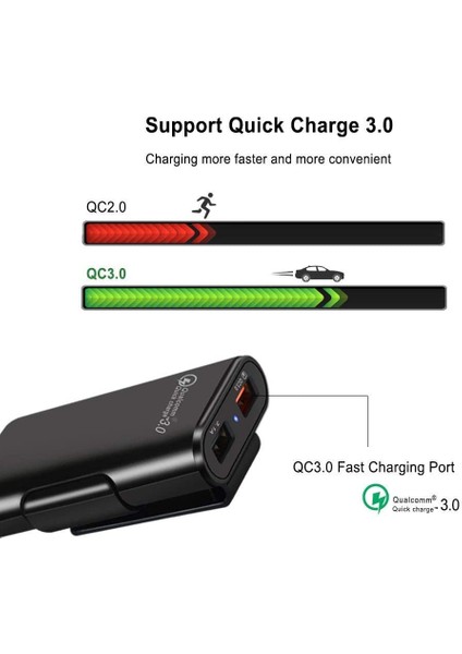 Siyah Hızlı Şarj Qc 3.0 Araç Şarj Cihazı Ön/arka Koltuk Şarjı Araç Çakmak Şarj Adaptörü, 4 USB Bağlantı Noktalı Araç Şarj Cihazı (Yurt Dışından) modelleri
