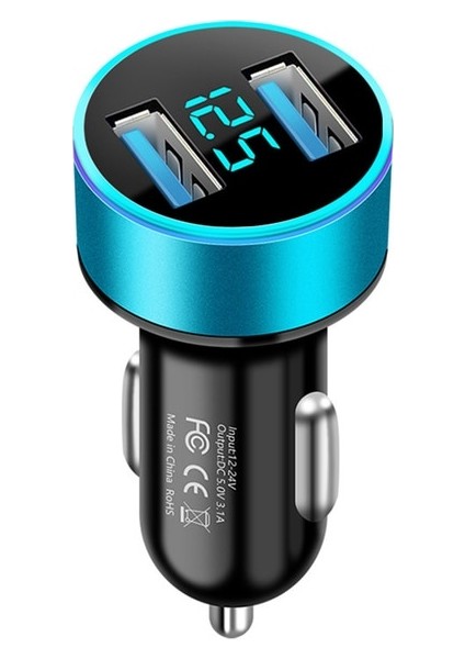 Mavi Araç Şarj Cihazı 5 V 3.1A LED Ekran Çift USB Şarj Adaptörü Her Türlü Cep Telefonu Için Çakmak LED Voltmetre (Yurt Dışından)