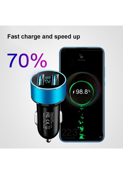 Mavi Araç Şarj Cihazı 5 V 3.1A LED Ekran Çift USB Şarj Adaptörü Her Türlü Cep Telefonu Için Çakmak LED Voltmetre (Yurt Dışından) modelleri