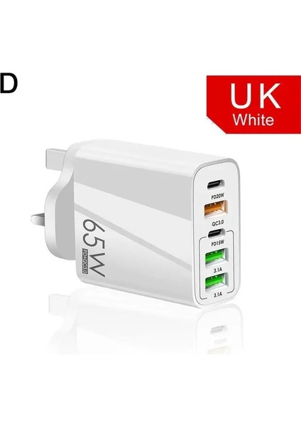 Ingiltere Beyaz 65W USB Tip C Şarj Cihazı USB Hızlı Şarj 3.0 IPhone 14 13 Pro Için 5 Bağlantı Noktası Huawei Xiaomi Samsung USB Tip C Şarj Cihazı (Yurt Dışından)