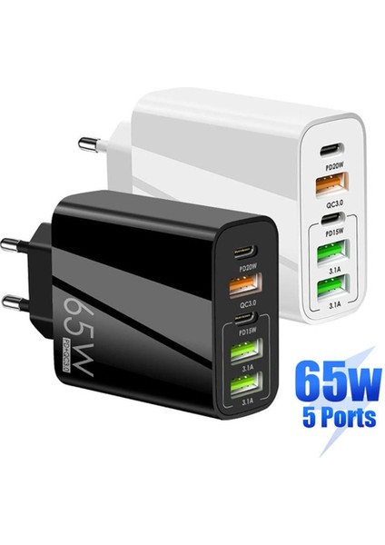Ingiltere Beyaz 65W USB Tip C Şarj Cihazı USB Hızlı Şarj 3.0 IPhone 14 13 Pro Için 5 Bağlantı Noktası Huawei Xiaomi Samsung USB Tip C Şarj Cihazı (Yurt Dışından) modelleri