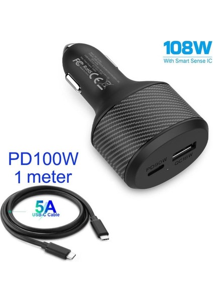 108W ve KABLO(100W) 108W/84W Araç Şarj Cihazı, USB C Pd 90W/65W/60W/45W/30W/20W, Type-C Dizüstü Bilgisayarlar Için USB Qc3.0 IPHONE12/11/SE Xiaomi Samsung Xps 13/15/17 (Yurt Dışından)