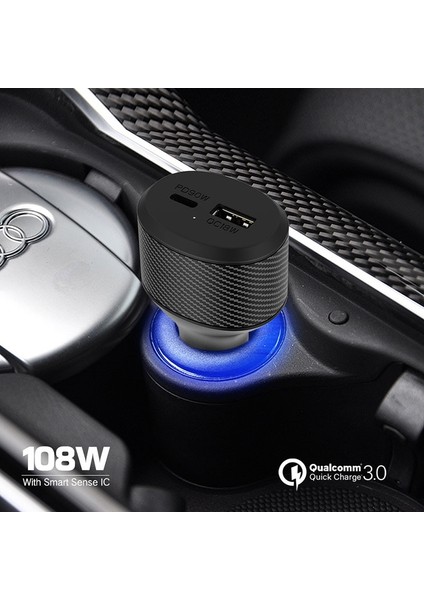 108W ve KABLO(100W) 108W/84W Araç Şarj Cihazı, USB C Pd 90W/65W/60W/45W/30W/20W, Type-C Dizüstü Bilgisayarlar Için USB Qc3.0 IPHONE12/11/SE Xiaomi Samsung Xps 13/15/17 (Yurt Dışından) modelleri