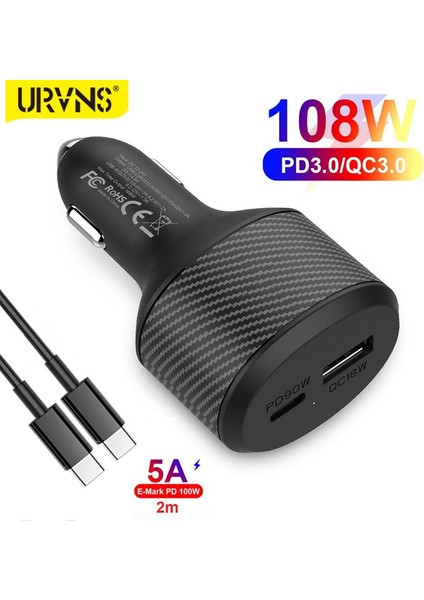 108W ve KABLO(100W) 108W/84W Araç Şarj Cihazı, USB C Pd 90W/65W/60W/45W/30W/20W, Type-C Dizüstü Bilgisayarlar Için USB Qc3.0 IPHONE12/11/SE Xiaomi Samsung Xps 13/15/17 (Yurt Dışından) indirimleri
