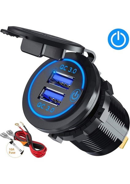 Mavi Tkey Qc 3.0 Dokunmatik Anahtarı Araba Çift USB Şarj Soketi Su Geçirmez Evrensel Cep Telefonu Kamyon iphone Için Şarj Tablet Şarj (Yurt Dışından)