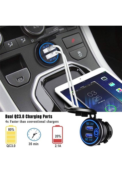 Mavi Tkey Qc 3.0 Dokunmatik Anahtarı Araba Çift USB Şarj Soketi Su Geçirmez Evrensel Cep Telefonu Kamyon iphone Için Şarj Tablet Şarj (Yurt Dışından) modelleri