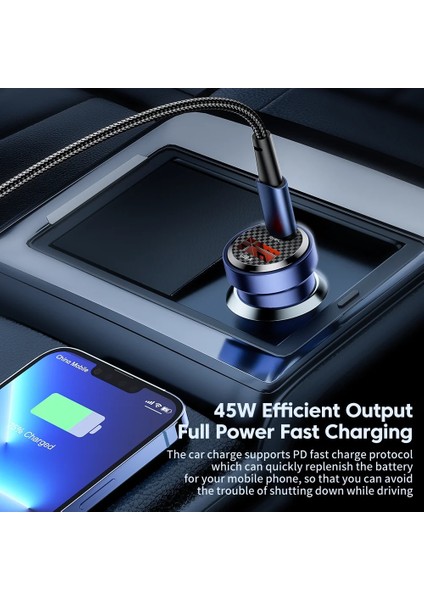 Siyah 2usb 15W Toocki USB C Araç Şarj Cihazı Tip C 45W 5A Hızlı Şarj 4.0 Qc3.0 Telefon Şarj Cihazı Hızlı Şarj iPhone 14 13 12 Pro Xiaomi Samsung (Yurt Dışından) modelleri