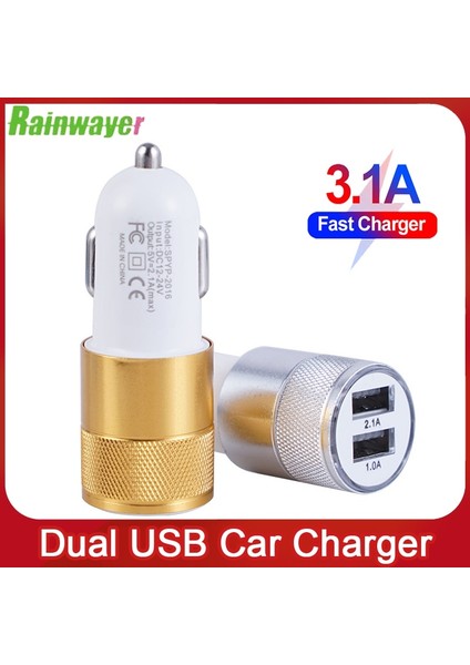 Tüm Siyah Rainwayer Çift USB Araç Şarj Cihazı 3.1A Hızlı Şarj Çakmak Evrensel Akıllı Şarj Soketi Adaptörü Tablet Telefon Şarj Cihazı (Yurt Dışından)
